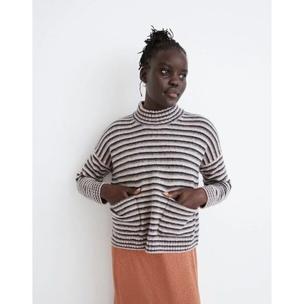 Madewell Women's Merrydale Pocket Pullover Sweater in Stripe Size S